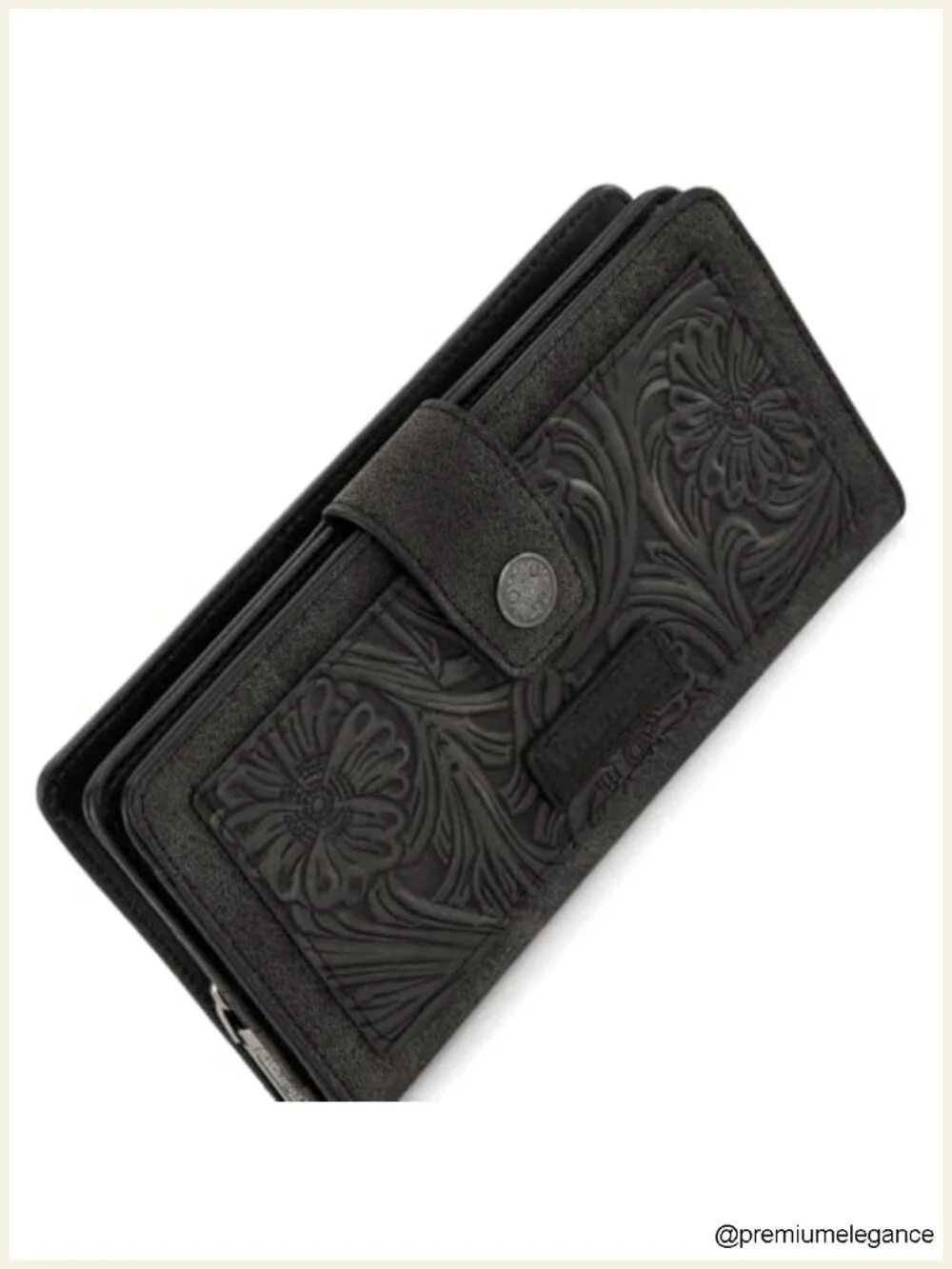 Western Bifold Zipper Wallet with Tooling Flower Design and RFID Blocking